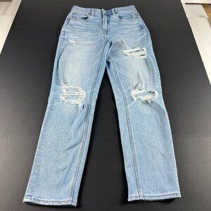 American Eagle Jeans Women 27x27* Mom Straight Jean Blue Distressed Denim Tag 2R